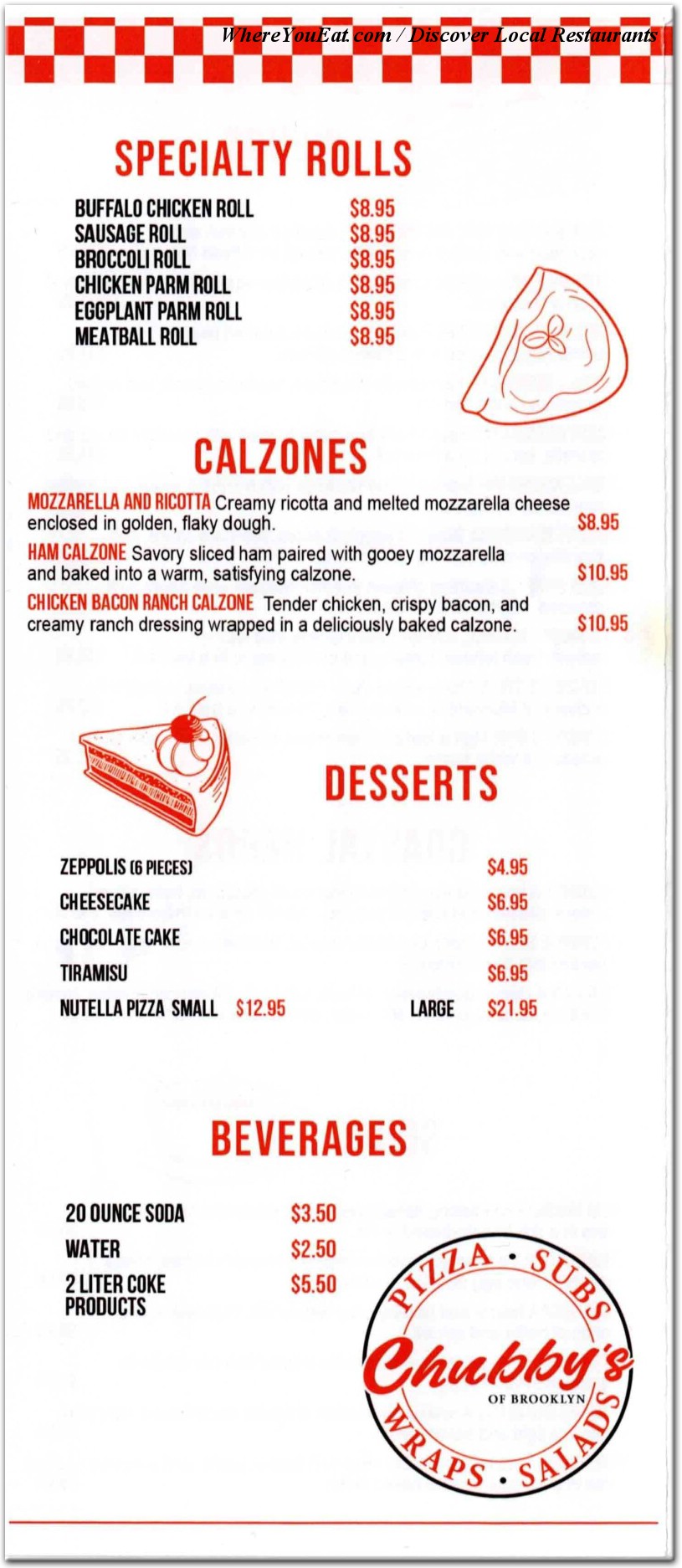 Chubby's Pizza of Brooklyn Menu